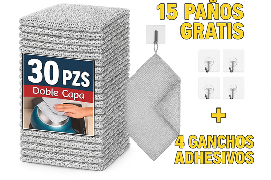 ✨ Súper Pack CleanPro™: (15 + 15 Gratis) + 4 Ganchos Adhesivos Súper Fuerte Hasta 15 Kg Sin Clavos