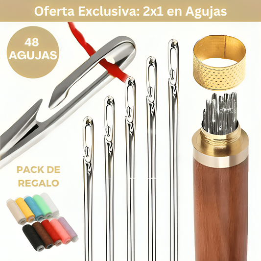 Pack Exclusivo: 48 Agujas de Enhebrado Fácil (2 Cajas de Madera con 24 Agujas cada una) + Envío Gratis